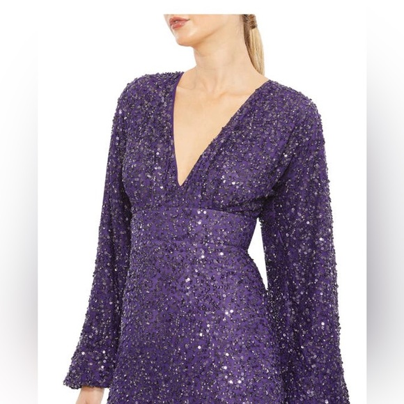 Mac Duggal Sequin Long Sleeve Tulle Gown - Picture 3 of 9